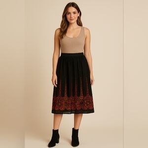 Free People Black and Red Midi Skirt